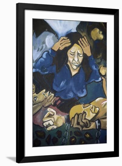 Woman Crying in Front of Men in Chains, Detail, Mural in Orgosolo, Sardinia, Italy-null-Framed Giclee Print