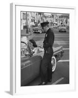 Woman Crying to a Police Officer after Car Accident-null-Framed Photographic Print