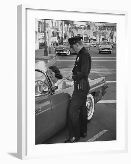 Woman Crying to a Police Officer after Car Accident-null-Framed Photographic Print