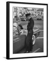 Woman Crying to a Police Officer after Car Accident-null-Framed Photographic Print