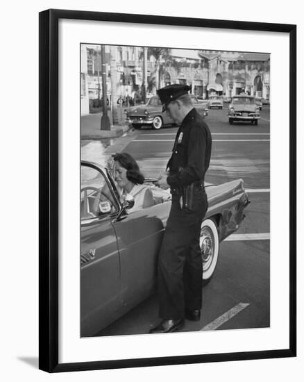 Woman Crying to a Police Officer after Car Accident-null-Framed Photographic Print