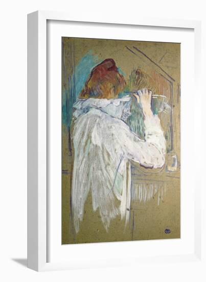 Woman Curling Her Hair-Henri de Toulouse-Lautrec-Framed Art Print