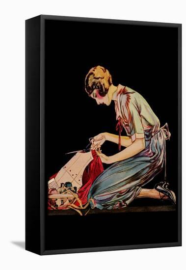 Woman Cuts a Dress Patter with Her Scissors-Modern Priscilla-Framed Stretched Canvas
