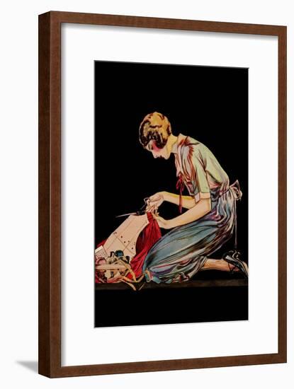 Woman Cuts a Dress Patter with Her Scissors-Modern Priscilla-Framed Art Print