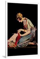 Woman Cuts a Dress Patter with Her Scissors-null-Framed Art Print