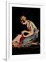 Woman Cuts a Dress Patter with Her Scissors-null-Framed Art Print