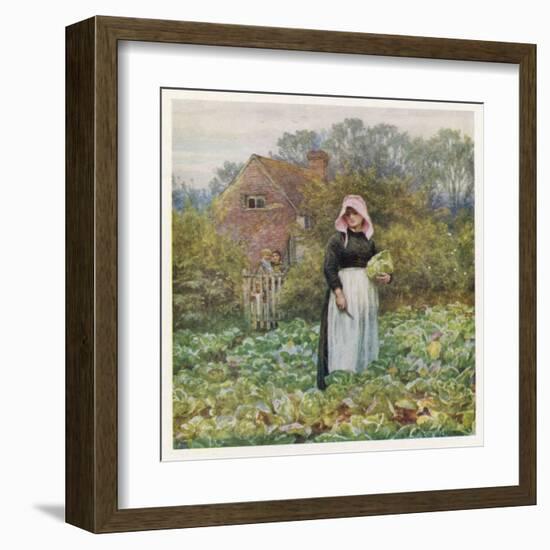 Woman Cuts Cabbages-Helen Allingham-Framed Art Print