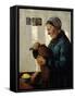Woman cutting bread, 1879-Christian Krohg-Framed Stretched Canvas