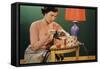 Woman Darning Socks-William P. Gottlieb-Framed Stretched Canvas