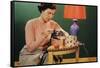 Woman Darning Socks-William P. Gottlieb-Framed Stretched Canvas