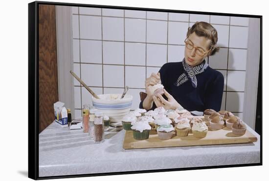 Woman Decorating Cup Cakes-William P. Gottlieb-Framed Stretched Canvas