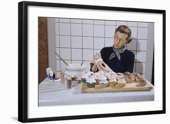 Woman Decorating Cup Cakes-William P. Gottlieb-Framed Photographic Print