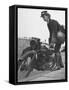 Woman Dispatch Rider Standing Beside Her Motorcycle-Hans Wild-Framed Stretched Canvas