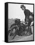 Woman Dispatch Rider Standing Beside Her Motorcycle-Hans Wild-Framed Stretched Canvas