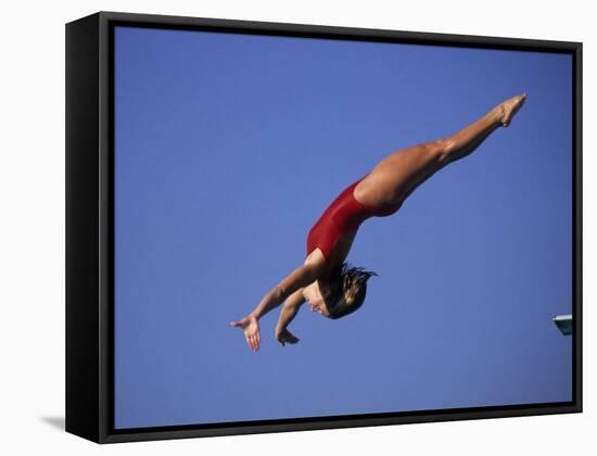 Woman Diver Flying Through the Air-null-Framed Stretched Canvas