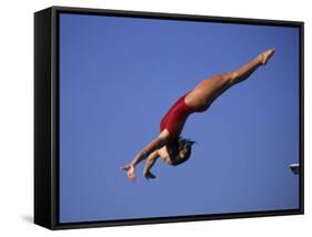 Woman Diver Flying Through the Air-null-Framed Stretched Canvas