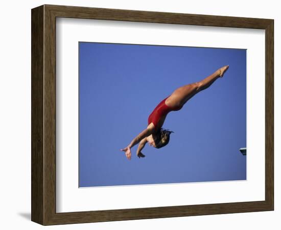 Woman Diver Flying Through the Air-null-Framed Photographic Print