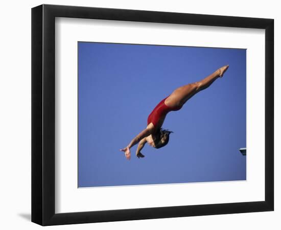 Woman Diver Flying Through the Air-null-Framed Photographic Print