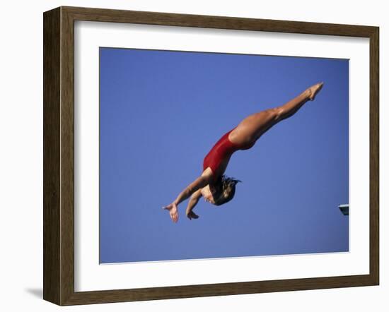 Woman Diver Flying Through the Air-null-Framed Photographic Print