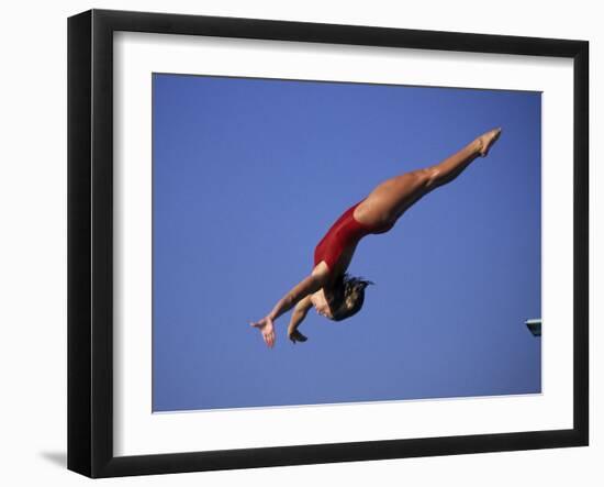 Woman Diver Flying Through the Air-null-Framed Photographic Print