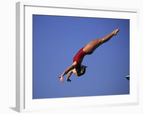 Woman Diver Flying Through the Air-null-Framed Photographic Print