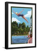 Woman Diving and Lake-Lantern Press-Framed Art Print