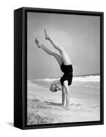 Woman Does Handstand on the Beach (B&W)-Hulton Archive-Framed Stretched Canvas