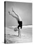 Woman Does Handstand on the Beach (B&W)-Hulton Archive-Stretched Canvas