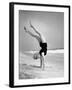 Woman Does Handstand on the Beach (B&W)-Hulton Archive-Framed Photographic Print