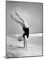 Woman Does Handstand on the Beach (B&W)-Hulton Archive-Mounted Photographic Print