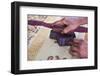 Woman doing block print on fabric, Jaipur, Rajasthan, India-Keren Su-Framed Photographic Print