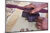 Woman doing block print on fabric, Jaipur, Rajasthan, India-Keren Su-Mounted Photographic Print