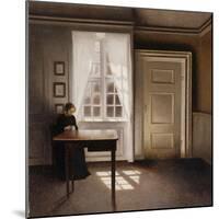 Woman Doing Needle-Work by the Window-Vilhelm Hammershoi-Mounted Giclee Print