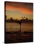 Woman Doing Yoga in Water at Sunset, Tahiti-Barry Winiker-Stretched Canvas