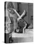 Woman Doing Yoga on Bed-null-Stretched Canvas