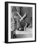 Woman Doing Yoga on Bed-null-Framed Photo