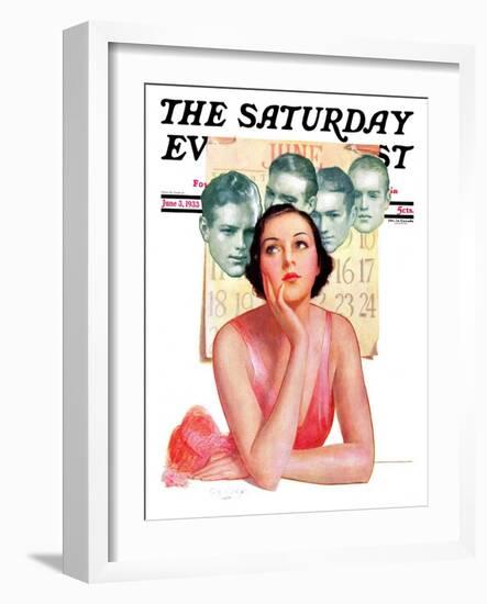 "Woman Dreaming of Beaus," Saturday Evening Post Cover, June 3, 1933-George W. Gage-Framed Giclee Print