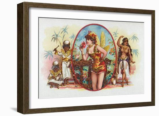 Woman Dressed as a Fairy Smelling a Rose with Islanders Cigar Box Label-Lantern Press-Framed Art Print