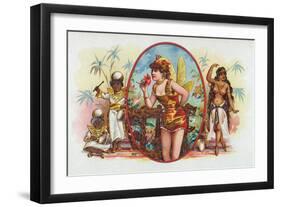 Woman Dressed as a Fairy Smelling a Rose with Islanders Cigar Box Label-Lantern Press-Framed Art Print