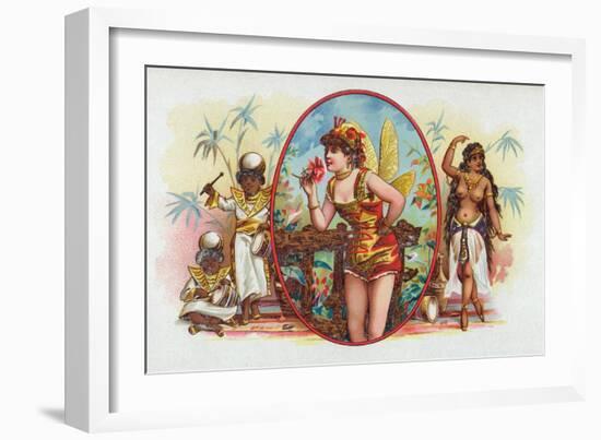 Woman Dressed as a Fairy Smelling a Rose with Islanders Cigar Box Label-Lantern Press-Framed Art Print