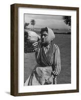 Woman Drinking a Bottles of Wine from a Story Concerning Italy-null-Framed Photographic Print