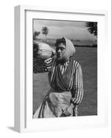 Woman Drinking a Bottles of Wine from a Story Concerning Italy-null-Framed Photographic Print