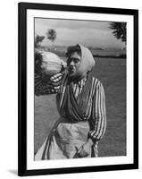 Woman Drinking a Bottles of Wine from a Story Concerning Italy-null-Framed Photographic Print