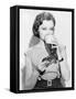 Woman Drinking Beer Out of a Boot Shaped Glass-null-Framed Stretched Canvas
