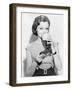 Woman Drinking Beer Out of a Boot Shaped Glass-null-Framed Photo