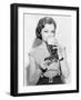 Woman Drinking Beer Out of a Boot Shaped Glass-null-Framed Photo