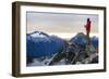 Woman Drinks Her Coffee On Top Of A Mountain In The Morning Looking Out Into The Cascade Mts In WA-Hannah Dewey-Framed Photographic Print