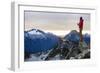 Woman Drinks Her Coffee On Top Of A Mountain In The Morning Looking Out Into The Cascade Mts In WA-Hannah Dewey-Framed Photographic Print