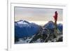 Woman Drinks Her Coffee On Top Of A Mountain In The Morning Looking Out Into The Cascade Mts In WA-Hannah Dewey-Framed Photographic Print