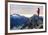 Woman Drinks Her Coffee On Top Of A Mountain In The Morning Looking Out Into The Cascade Mts In WA-Hannah Dewey-Framed Photographic Print